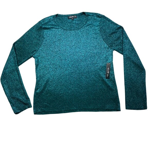 Twelfth Love Teal Metallic Long Sleeve Top Size M - Picture 1 of 10